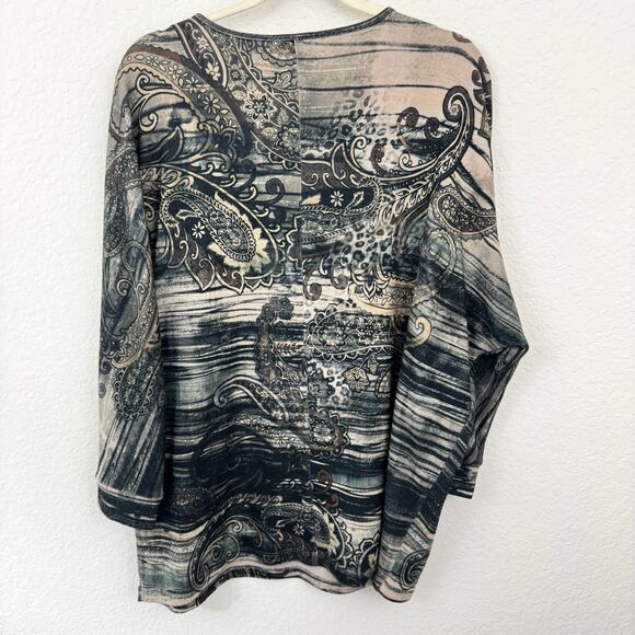 Chico's Womens Pullover Top Blouse Size XL Rhinestone Paisley Made In USA - Picture 3 of 7